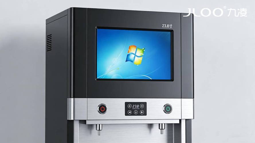 高清显示+智能交互,九凌jloo 23.8寸液晶广告机嵌入饮水机柜,一键更新